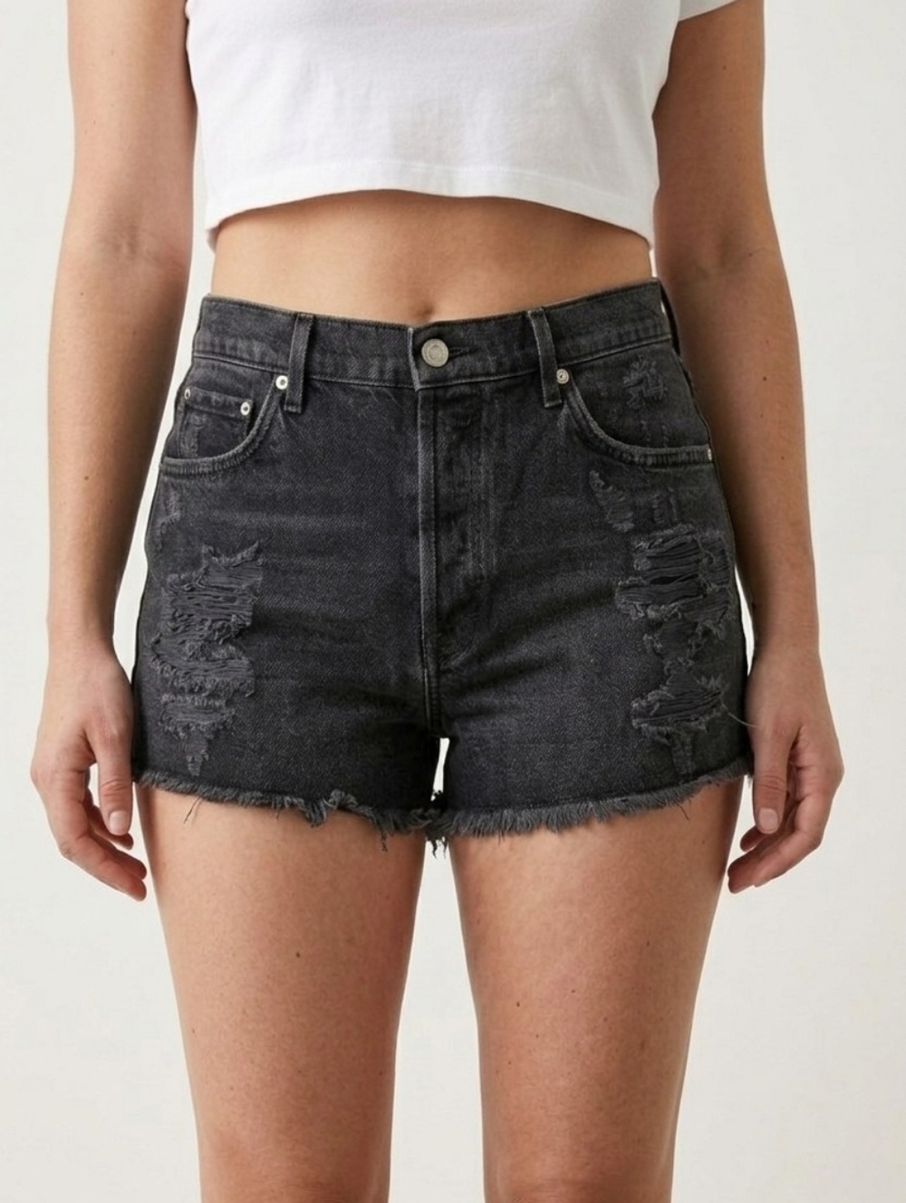 Agolde Jaden High Rise Cut Off Shorts Black Distressed Denim 32